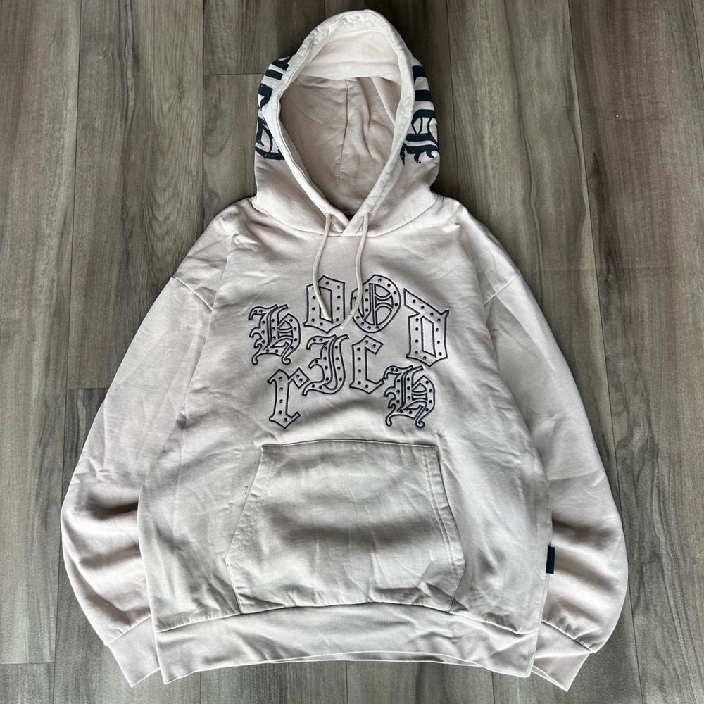 Sick Y2k Cream Hoodrich hoodie black lettering wrap around Size L